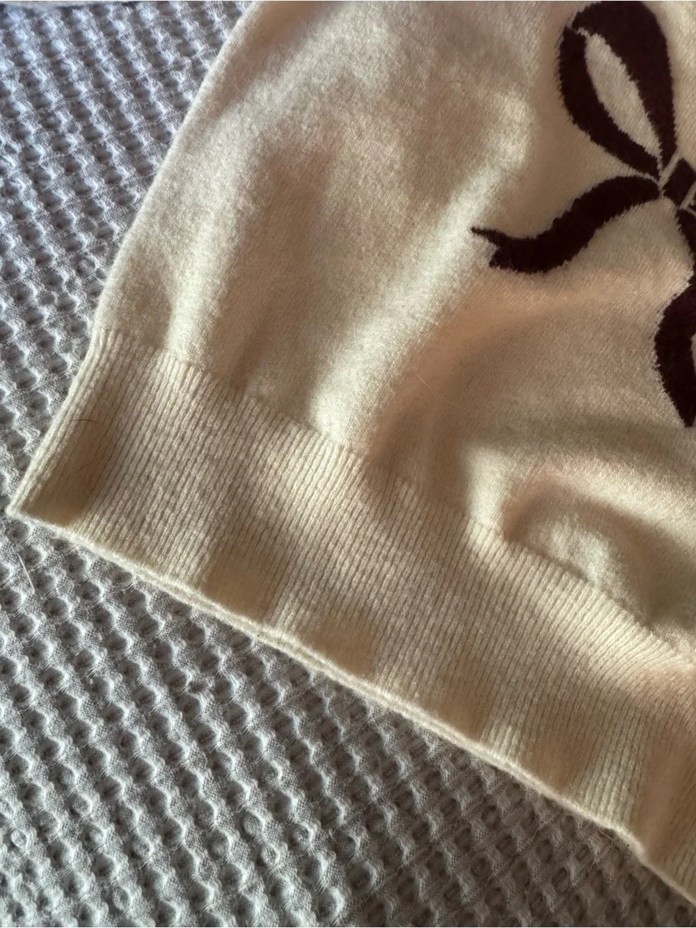 Rylee + Cru Brown Bow Knit Cream Sweater